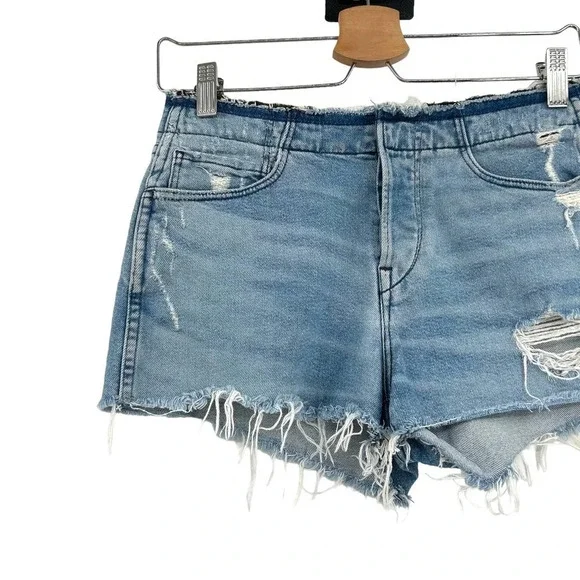 3x1 Stripped Shelter Shorts Medium Wash Distressed Cotton Denim Blue Size 25